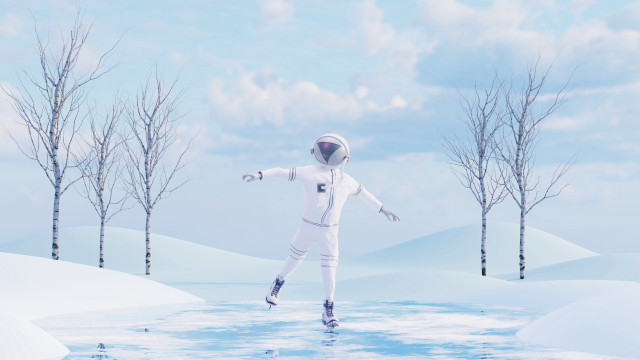 Man white suit skating frozen free wallpaper for desktop - medium preview image