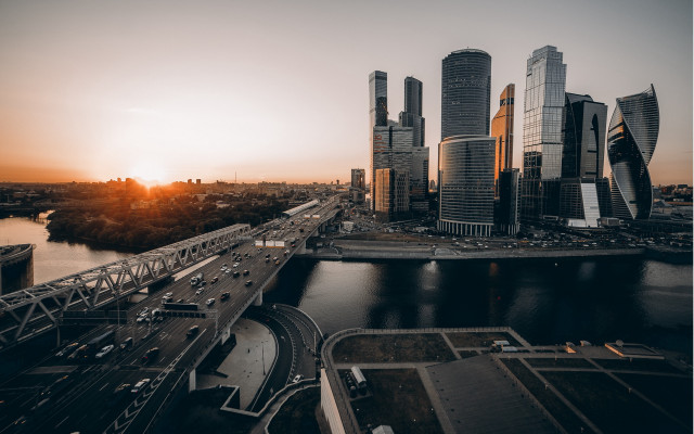 City bridge river sunset buildings #2 free wallpaper for desktop - medium preview image