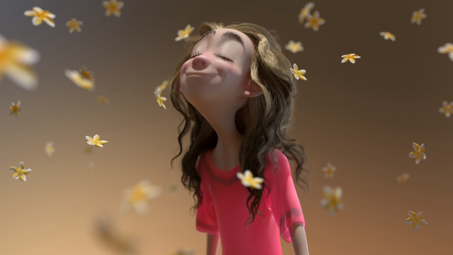 Girl flower butterfly blurry ambient free wallpaper for desktop - medium preview image