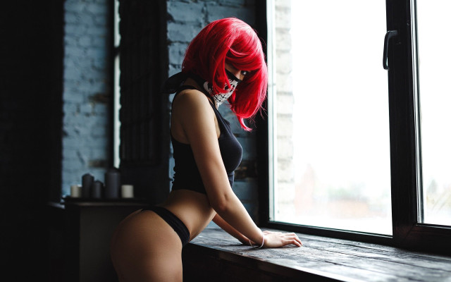 Redhair cyberpunk woman window aya free wallpaper for desktop - medium preview image