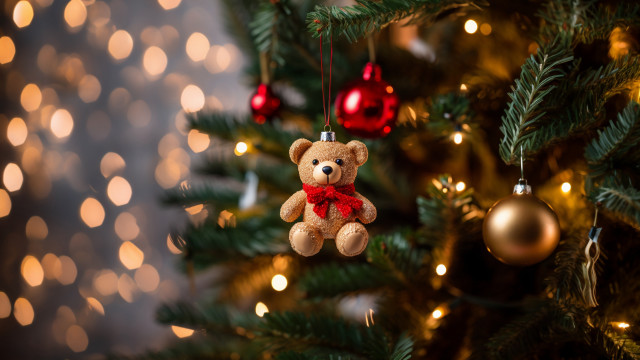 Teddy bear christmas ornament bokeh free wallpaper for desktop - medium preview image