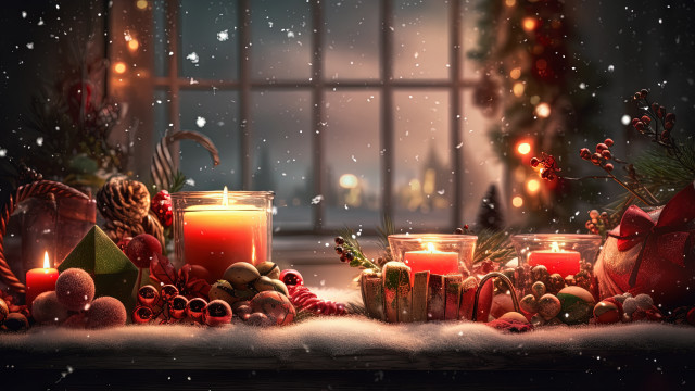 Christmas candles decorations snowfall 3d free wallpaper for desktop - medium preview image