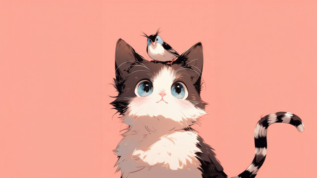 Black cat bird on head free wallpaper for desktop - medium preview image