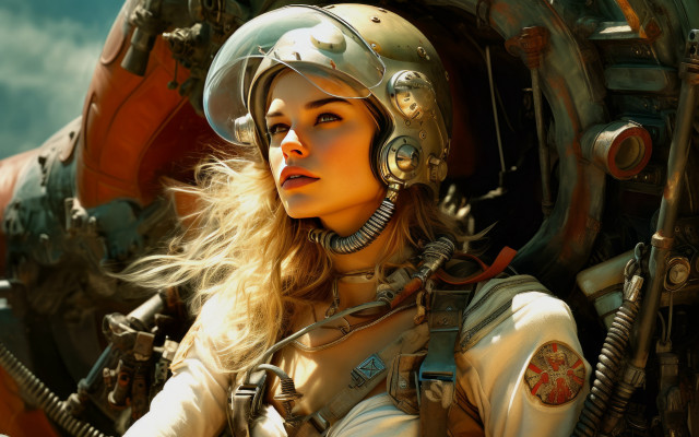Woman helmet uniform cockpit space free wallpaper for desktop - medium preview image
