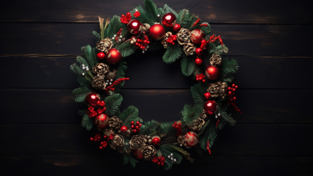 Christmas wreath pinecones berries arts free wallpaper for desktop - medium preview image