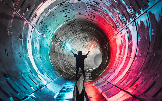 Man tunnel arms up light free wallpaper for desktop - medium preview image