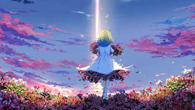 Girl white dress flower field #2 free wallpaper for desktop - medium preview image