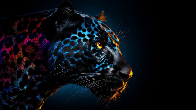 Leopard psychedelic digital glowing blackcat free wallpaper for desktop - medium preview image