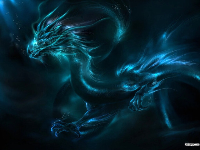Blue dragon glowing wings dark #2 free wallpaper for desktop - medium preview image