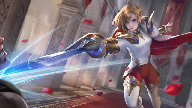 Woman sword armor blonde petals free wallpaper for desktop - medium preview image