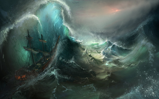 Ship wave ocean fantasy matte free wallpaper for desktop - medium preview image