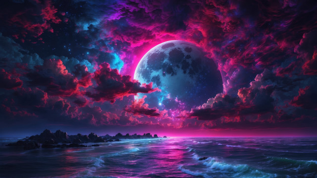 Full moon ocean purple blue free wallpaper for desktop - medium preview image