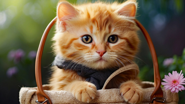 Cat basket flower blurry daisy free wallpaper for desktop - medium preview image