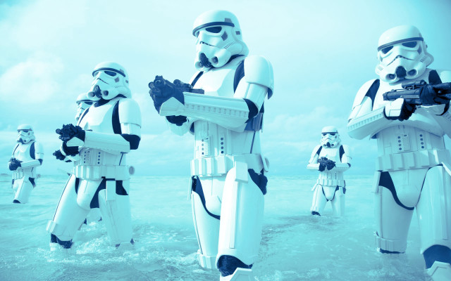 Stormtroopers water guns beach horizon free wallpaper for desktop - medium preview image