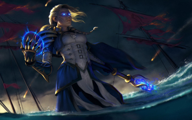 Woman blue dress sword boat free wallpaper for desktop - medium preview image