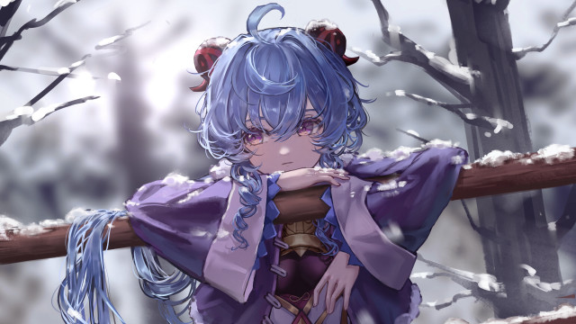 Bluehair purpleoutfit winter tree catears free wallpaper for desktop - medium preview image