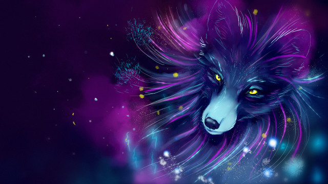Wolf yelloweyes purplehair nightstars bubbles free wallpaper for desktop - medium preview image