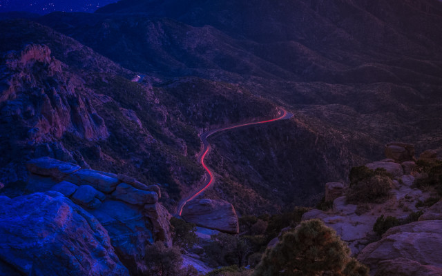 Winding road mountains night red free wallpaper for desktop - medium preview image