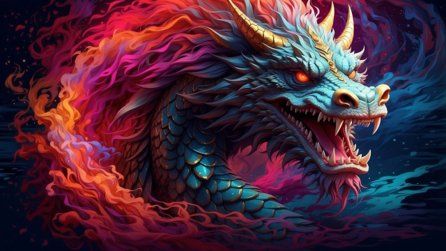 Red eyed dragon colorful tail free wallpaper for desktop - medium preview image