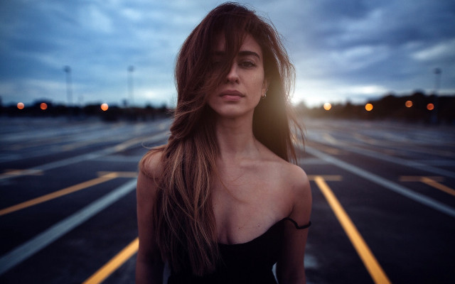 Woman night parkinglot sunshine hair free wallpaper for desktop - medium preview image