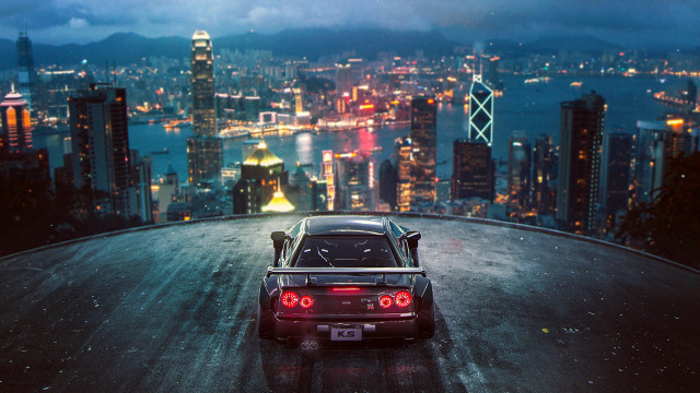 City night lights skyline car free wallpaper for desktop - medium preview image