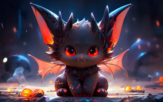 Little dragon glowing eyes fire free wallpaper for desktop - medium preview image