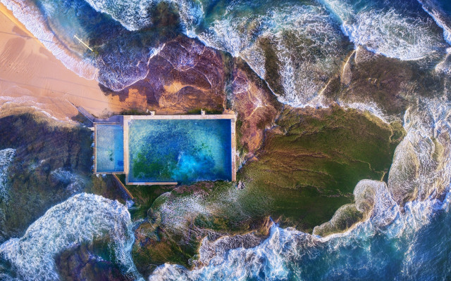 Blue ocean pool beach synchromism free wallpaper for desktop - medium preview image