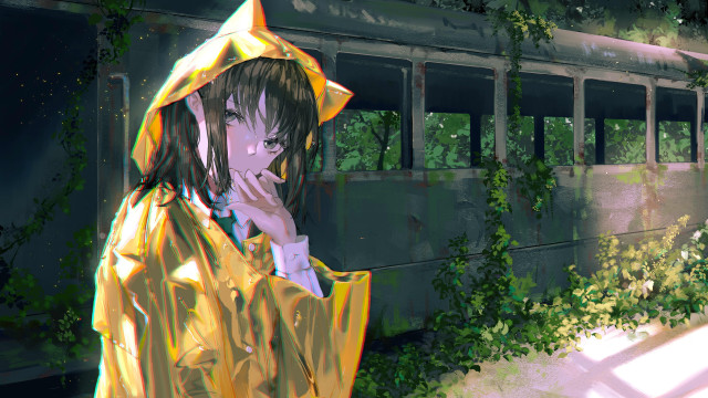 Yellow raincoat train ivy graffiti free wallpaper for desktop - medium preview image
