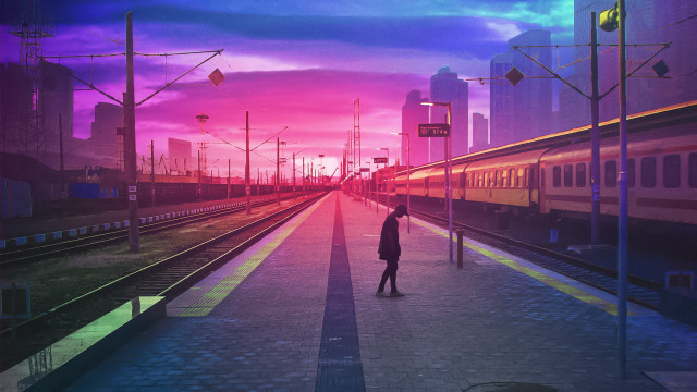 Alena aenami synthwave cyberpunk train free wallpaper for desktop - medium preview image