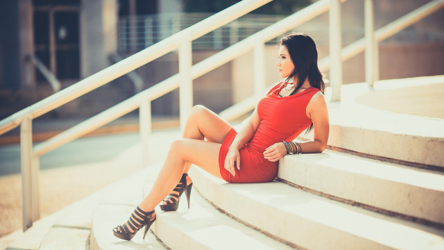 Woman red dress stairs arabesque #2 free wallpaper for desktop - medium preview image