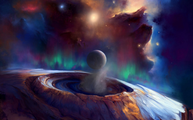 Strange objects aurora space landscape free wallpaper for desktop - medium preview image