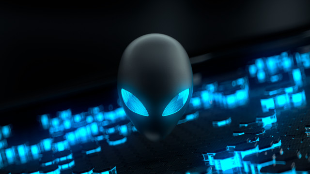 Alien keyboard glowing blue fire free wallpaper for desktop - medium preview image