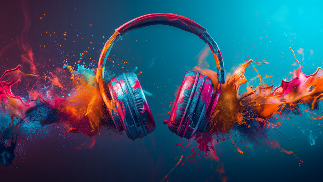 Headphones colorful paint splatters blue free wallpaper for desktop - medium preview image