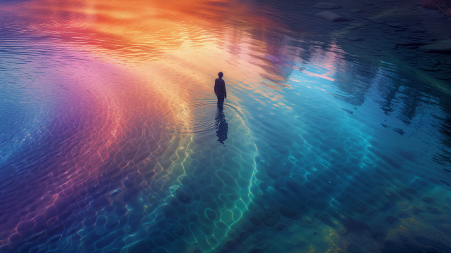 Rainbow sky reflection beach portrait free wallpaper for desktop - medium preview image