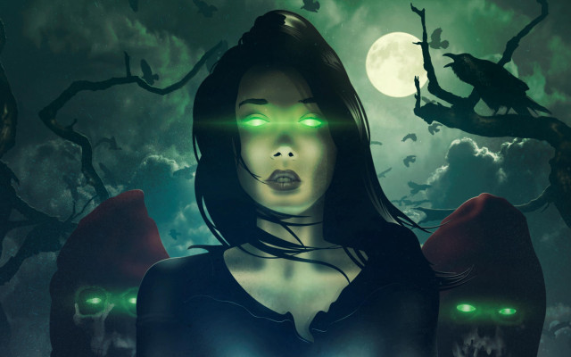 Creepy forest woman glowing light free wallpaper for desktop - medium preview image