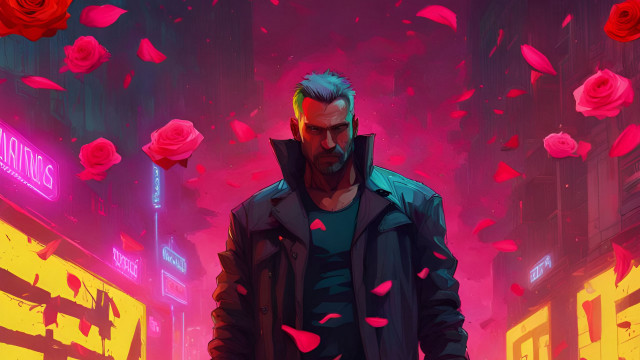 Black jacket rose neon pink free wallpaper for desktop - medium preview image