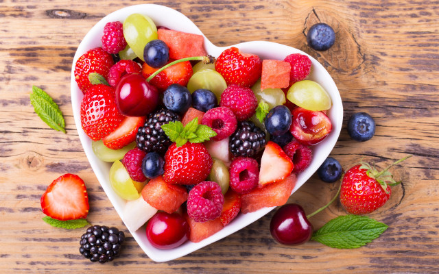 Heart bowl filled fruit wooden free wallpaper for desktop - medium preview image