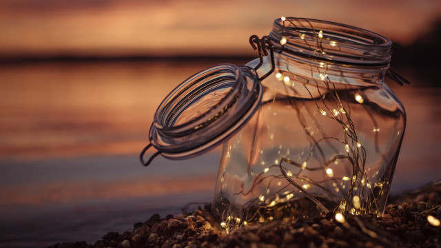 Jar lights rock water sunset free wallpaper for desktop - medium preview image