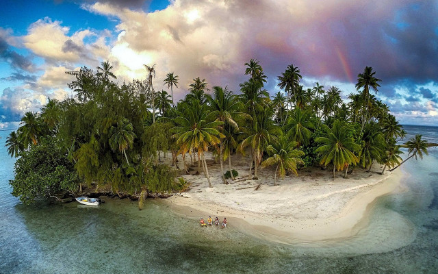 Small island palm trees boat free wallpaper for desktop - medium preview image