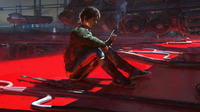 Factory cyberpunk red robotic girl free wallpaper for desktop - medium preview image