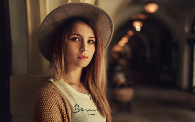 Elina karimova hat sweater portrait free wallpaper for desktop - medium preview image