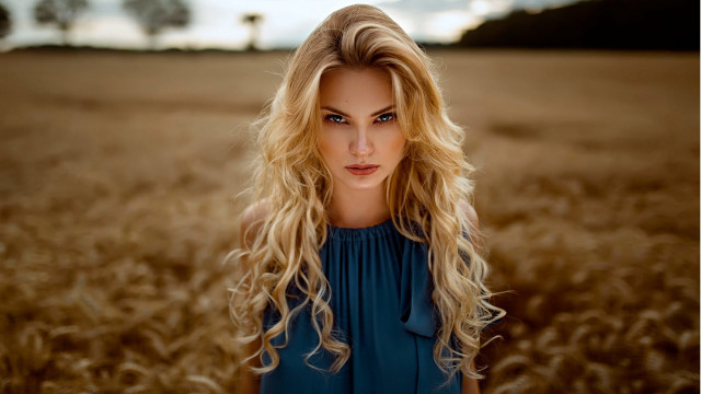 Blonde woman wheat field photorealistic free wallpaper for desktop - medium preview image