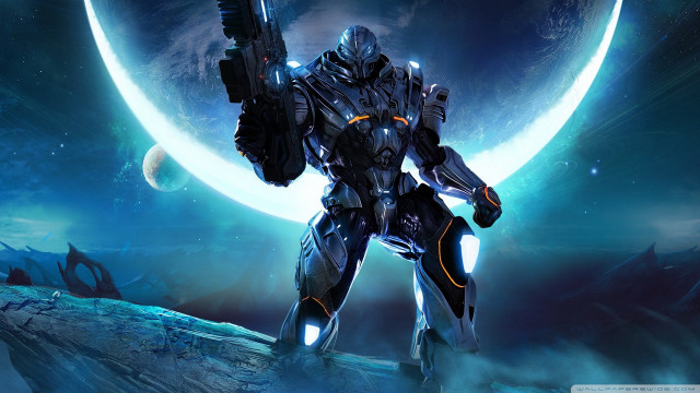 Sci fi character giant moon free wallpaper for desktop - medium preview image
