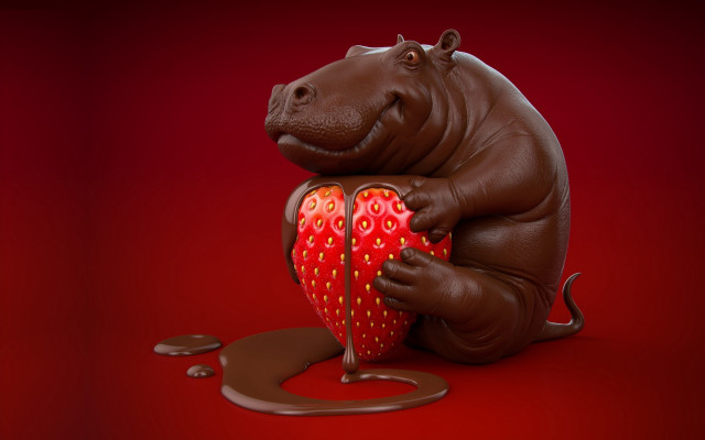 Chocolate hippo strawberry dripping red free wallpaper for desktop - medium preview image