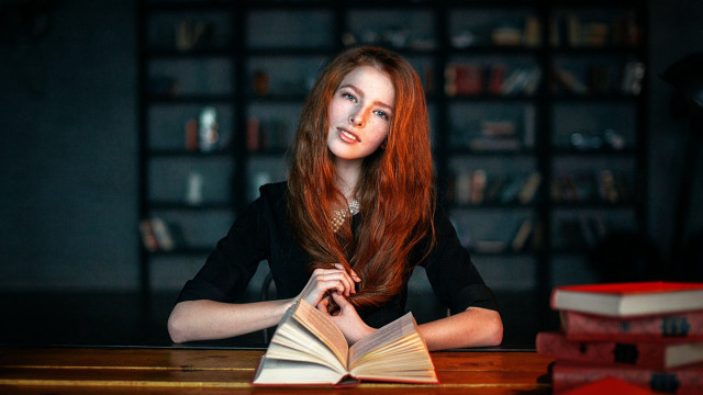 Anka zhuravleva portrait library reading free wallpaper for desktop - medium preview image
