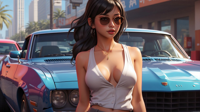 Woman bikini sunglasses car parking free wallpaper for desktop - medium preview image