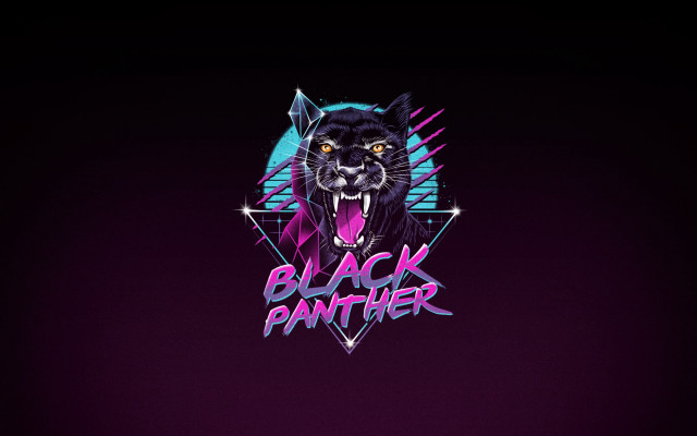 Black panther logo synthwave vector free wallpaper for desktop - medium preview image