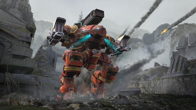 Large robot mecha damaged city free wallpaper for desktop - medium preview image