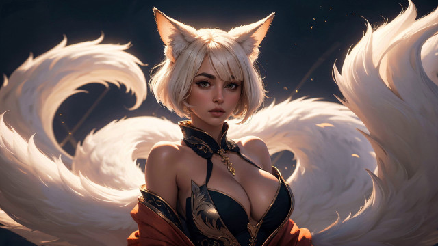 White hair fox girl wings free wallpaper for desktop - medium preview image
