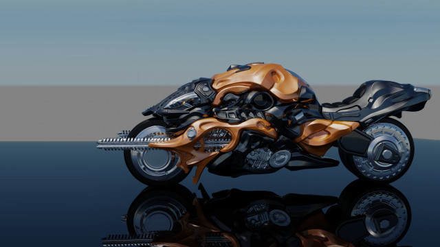 Motorcycle reflection water blue sky free wallpaper for desktop - medium preview image